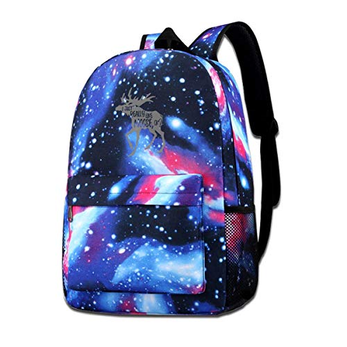 Okhagf I Just Really Like Moose Star Sky Printed Shoulders Bag Galaxy Pattern Backpack For Boys Girls