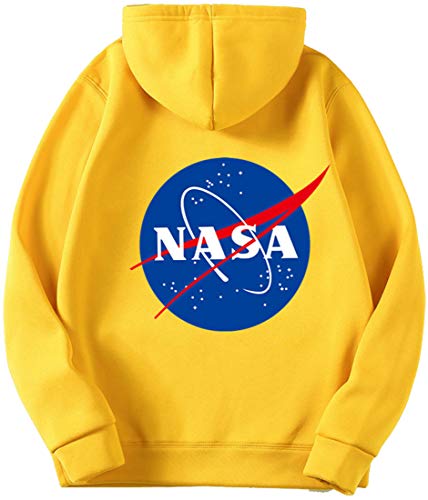 OLIPHEE Sudaderas con Capucha Color Sólido con Logo de NASA para Fanáticos de Aeroespacial para Hombre c/huang-3XL