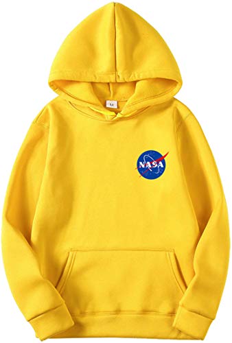 OLIPHEE Sudaderas con Capucha Color Sólido con Logo de NASA para Fanáticos de Aeroespacial para Hombre c/huang-3XL