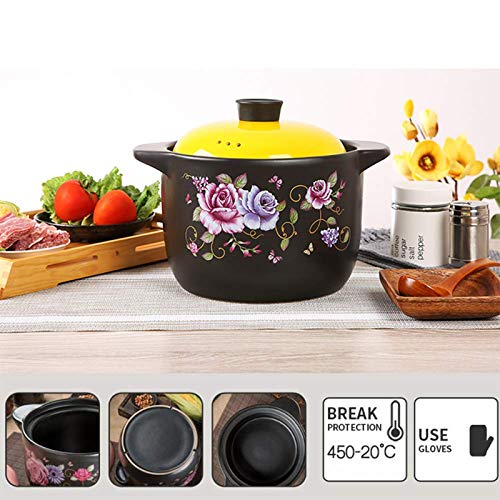 Olla para Sopa de Cerámica, Modelo Cuadrado con Cazuela Redonda con Estampado de 6 Cuartos, Estofado Saludable, Caldo de 6 Litros, Apto para 5 a 8 Personas