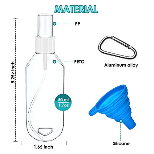 Olycism Botellas de Viaje Portátiles 10 PCS 50 ml Botella de Pulverizadores Portátil de Viaje con Llavero y 14 PCS Etiqueta Adhesiva y Embudo para Limpieza de Manos