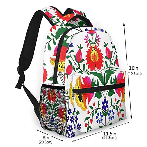 OMQFEW Mochilas Portatil 14 Pulgadas, Resistente al Agua Casual Mochila, Multifuncional Mochila De Gran Capacidad para Hombre Mujer Escolar Trabajo Viajes Folk Floral húngaro