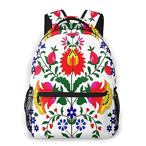 OMQFEW Mochilas Portatil 14 Pulgadas, Resistente al Agua Casual Mochila, Multifuncional Mochila De Gran Capacidad para Hombre Mujer Escolar Trabajo Viajes Folk Floral húngaro
