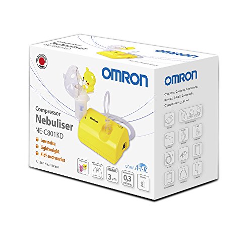 OMRON C-801KD - Inhalador sin aspirador nasal para niños y bebé, designó ligero y compacto, color amarillo