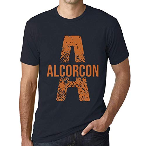 One in the City Hombre Camiseta Vintage T-Shirt Letter A Countries and Cities Alcorcon Marine