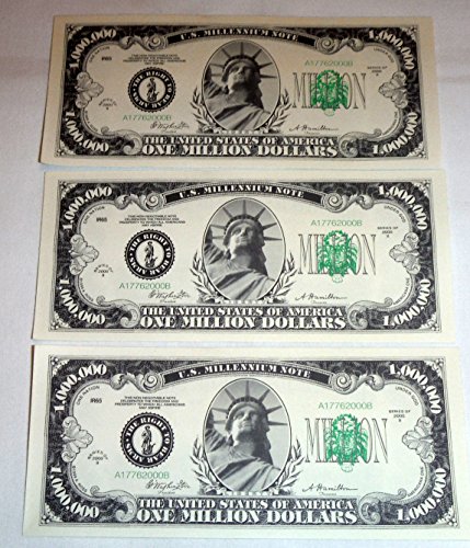 One Million Dollar Bills, Lot of 3 Bills, Look and Feel Real (1925) by A. Ross