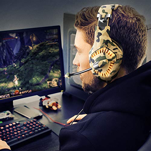 ONIKUMA Auriculares Ps4, Cascos Xbox One con Sonido Envolvente, Luz LED y Micrófono con Cancelación de Ruido Auriculares Gaming Sobre la Oreja para PS4 Xbox One PC Mac Laptop