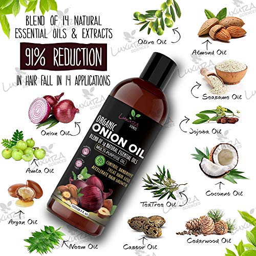 Onion Hair Oil 250 ML with 14 Essential Oils, Multi-Purpose Hair Growth Oil/Serum For Complete Hair Treatment with Argan, Bhringraj, Hibiscus, Sesame,Amla,Sweet Almond, Olive and more.