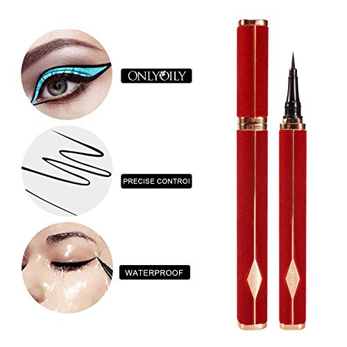 ONLYOILY Delineador de ojos a prueba de agua, delineador líquido negro, resistente al agua, antiincrustante, delineador líquido de larga duración