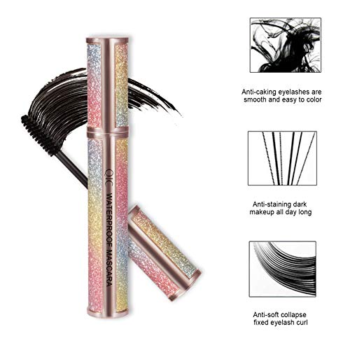 ONLYOILY Delineador de ojos a prueba de agua, delineador líquido negro, resistente al agua, antiincrustante+Fibra de lapestaña,pestañas máscara,Pestañas de fibra impermeables Máscara de pestañas