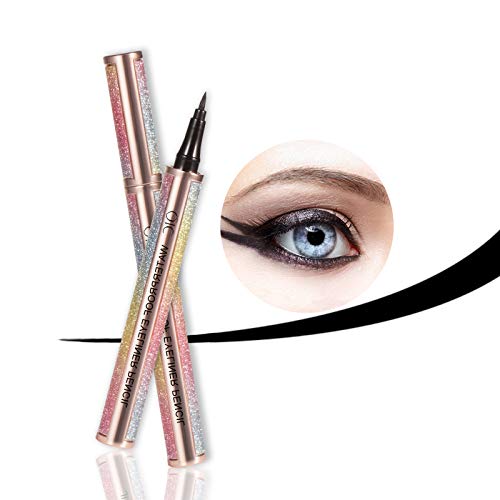 ONLYOILY Delineador de ojos a prueba de agua, delineador líquido negro, resistente al agua, antiincrustante+Fibra de lapestaña,pestañas máscara,Pestañas de fibra impermeables Máscara de pestañas