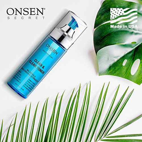 Onsen Japanese Clean & Clear Face Toner - Tónico diario para la piel Hidratante orgánico para minimizar la piel sensible y que minimiza los poros - Hecho de minerales japoneses de aguas termales - 5.6 oz / 165 ml