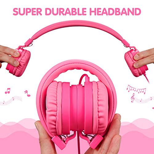 ONTA® Auriculares para Niños,Plegable Cómodos Auriculares Niños con Seguro Material,Auriculares Infantiles con Ligera Diadema,Estéreo Cerrados Cascos para Niños -Rosa