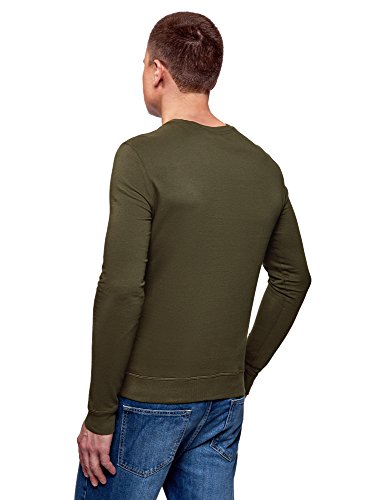 oodji Ultra Hombre Suéter Básico de Algodón, Verde, ES 52-54 / L