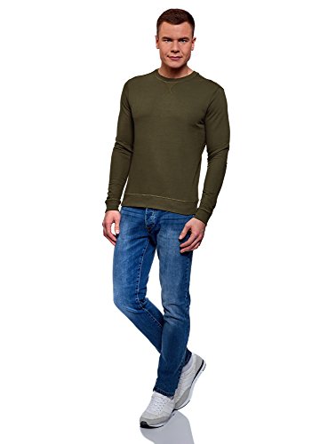 oodji Ultra Hombre Suéter Básico de Algodón, Verde, ES 52-54 / L