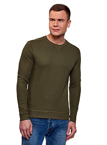 oodji Ultra Hombre Suéter Básico de Algodón, Verde, ES 52-54 / L
