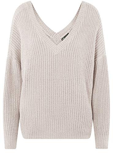 oodji Ultra Mujer Jersey Holgado con Cuello Pico, Gris, ES 36 / XS
