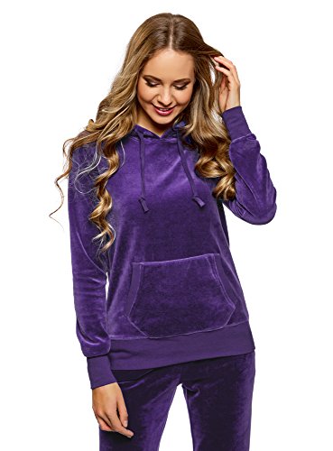 oodji Ultra Mujer Sudadera Básica con Bolsillo, Azul, ES 36 / XS