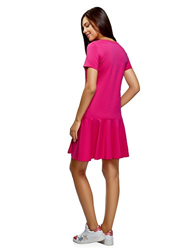 oodji Ultra Mujer Vestido de Punto con Parte Inferior Acampanada, Rosa, ES 34 / XXS