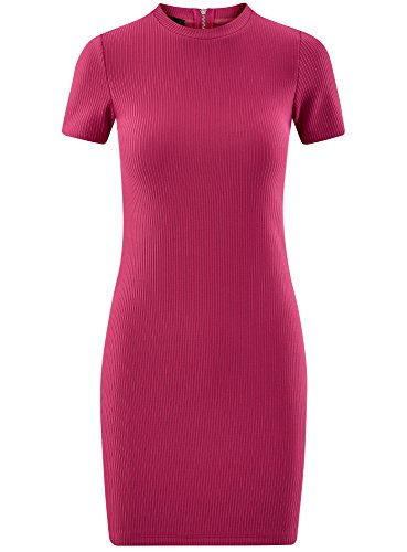 oodji Ultra Mujer Vestido de Punto de Manga Corta, Rosa, ES 36 / XS