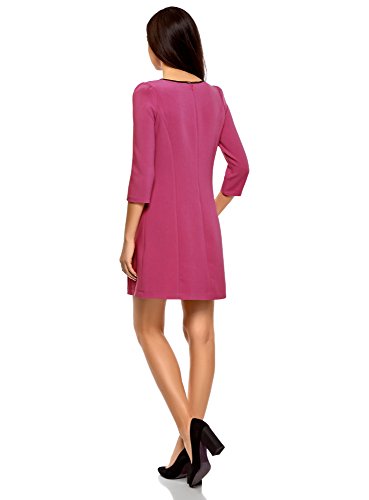 oodji Ultra Mujer Vestido de Tejido Grueso con Acabado de Piel Sintética, Rosa, ES 36 / XS