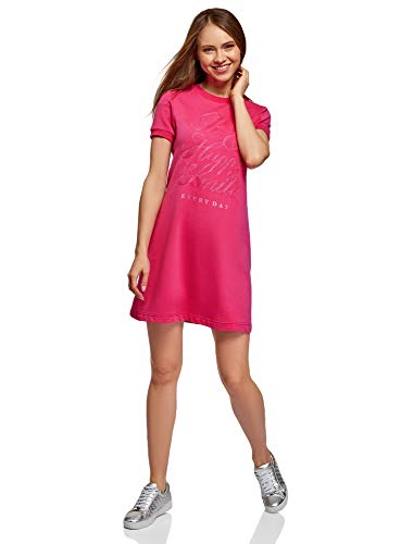 oodji Ultra Mujer Vestido Holgado de Punto, Rosa, ES 46 / XXL