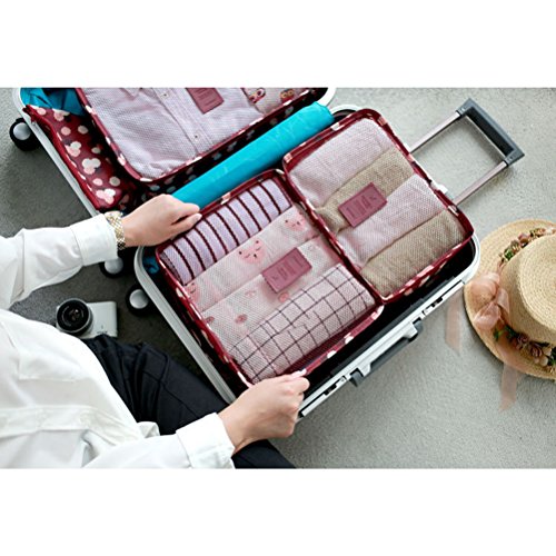 OPOOY 6 pc Set Embalaje organizadores - 3 Embalaje Cubos y Digital Accesorios Estuche Neceser Bolsa de lavandería Bolsa de Viaje-Vino Flor