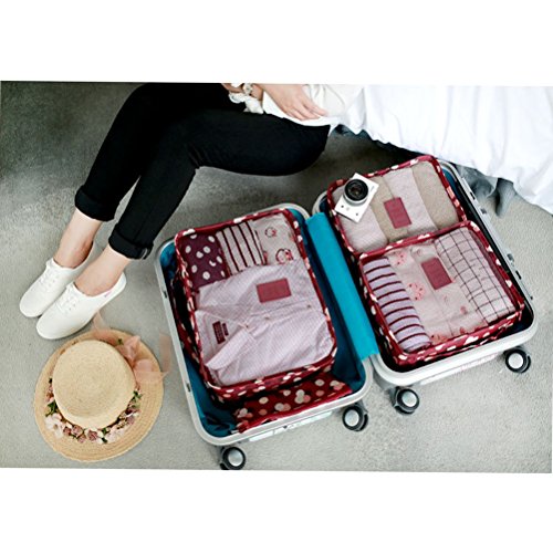 OPOOY 6 pc Set Embalaje organizadores - 3 Embalaje Cubos y Digital Accesorios Estuche Neceser Bolsa de lavandería Bolsa de Viaje-Vino Flor