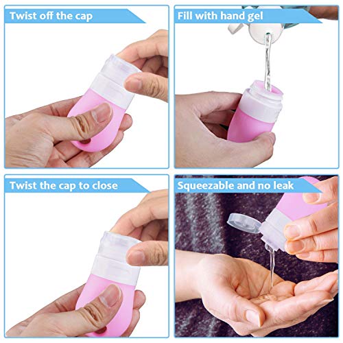 Opret Botella de Viaje 4 Pack Botella Recargable con Clip 38ml Botes Viaja de Silicona para Gel, Jabón Líquido, Champú y Loción, FDA Certified BPA Free