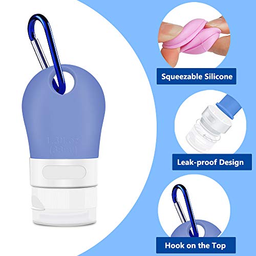 Opret Botella de Viaje 4 Pack Botella Recargable con Clip 38ml Botes Viaja de Silicona para Gel, Jabón Líquido, Champú y Loción, FDA Certified BPA Free