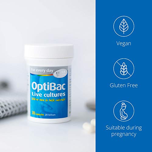 OptiBac Para Cada Día EXTRA Fuerza | Suplemento Natural de 20 Mil Millones de Bacterias Buenas | Lactobacillus Acidophilus NCFM Fórmula de Cepas Múltiple | Suministro Para Un Mes | 30 Cápsulas
