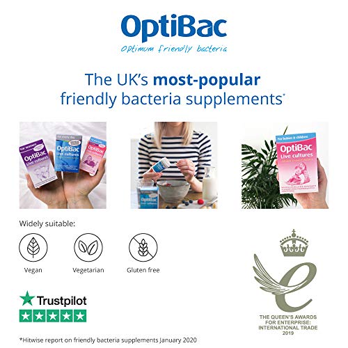 OptiBac Para Cada Día EXTRA Fuerza | Suplemento Natural de 20 Mil Millones de Bacterias Buenas | Lactobacillus Acidophilus NCFM Fórmula de Cepas Múltiple | Suministro Para Un Mes | 30 Cápsulas