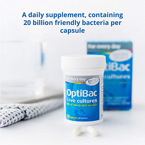OptiBac Para Cada Día EXTRA Fuerza | Suplemento Natural de 20 Mil Millones de Bacterias Buenas | Lactobacillus Acidophilus NCFM Fórmula de Cepas Múltiple | Suministro Para Un Mes | 30 Cápsulas