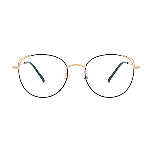 OQ CLUB Marco de Gafas de Metal Luz Anti-azul Marco de Los Lentes Grande Moda Anti Fatiga Unisexo (Oro Negro)