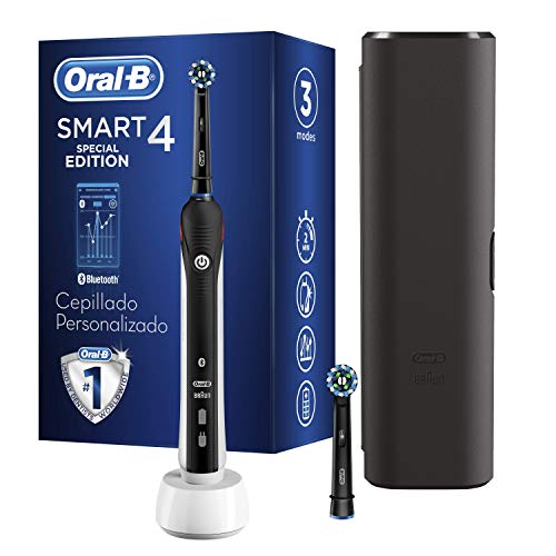 Oral-B Edición Diseño Smart 4 4500 Cepillo eléctrico recargable con tecnología de Braun, 1.mango conectado con Bluetooth, 1.cabezal de recambio, 1.estuche de viaje Exclusivo, Negro