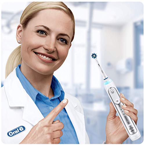 Oral-B Genius 8000N CrossAction - Cepillo Eléctrico, 1 Plata Mango Conectado, 5 Modos Blanqueado, Sensible, Encías, 3 Cabezales, Funda de Viaje Premium