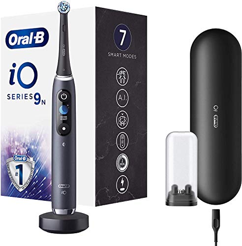 Oral-B iO 9n Cepillo Eléctrico Recargable Con Tecnología Braun, 1 Mango Negro, 1 Cabezal De Recambio, 1 Estuche De Viaje De Carga + Oral-B iO Ultimate Clean Black Cabezales de recambio, 2 Unidades