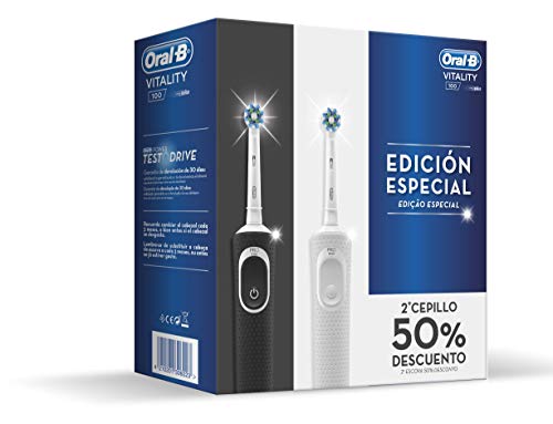 Oral-B Set Vitality Cross Action - Cepillos Electricos, Blanco/Negro, Pack de 2 unidades
