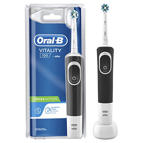 Oral-B Vitality 100 Cepillo eléctrico recargable con tecnología de Braun, 1 mango negro, 1 cabezal de recambio CrossAction