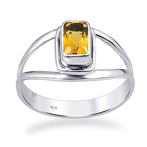 Orchid Jewelry 0.46 Ctw Anillos De Plata Esterlina 925 Para Mujer| Amarillo Citrino Octágono Anillo | Dulce Y Lindo Valentín,Boda, Regalo Para Ella Mes De Nacimiento-Noviembre_ Talla De Anillo 11.5