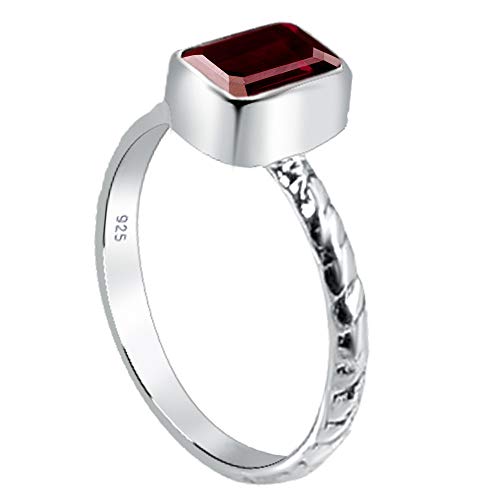 Orchid Jewelry 1.2 Ctw Anillos De Plata Esterlina 925 Para Mujer| Rojo Granate Octágono Anillo | El Mejor Y Dulce Compromiso, Vacaciones,Regal Para Ella Mes De Nacimiento-Enero_ Talla De Anillo 9