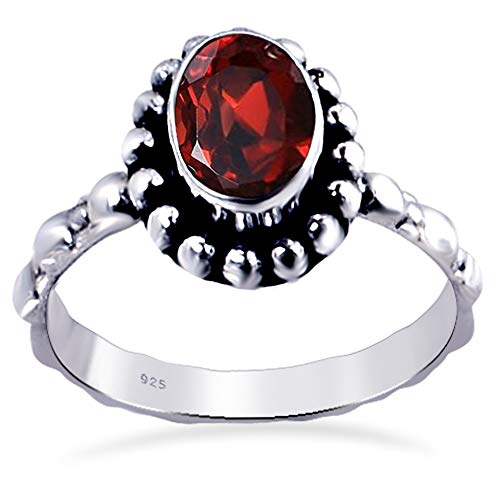 Orchid Jewelry 1.4 Ctw Anillos De Plata Esterlina 925 Para Mujer| Rojo Granate Oval Anillo | El Mejor Y Dulce Compromiso, Vacaciones,Regal Para Ella,Mama Mes De Nacimiento-Enero_ Talla De Anillo 16.5