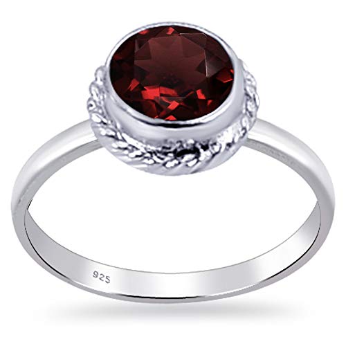 Orchid Jewelry 1.5 Ctw Anillos De Plata Esterlina 925 Para Mujer| Rojo Granate Redonda Anillo | El Mejor Y Dulce Compromiso, Vacaciones,Regal Para Ella Mes De Nacimiento-Enero_ Talla De Anillo 16.5