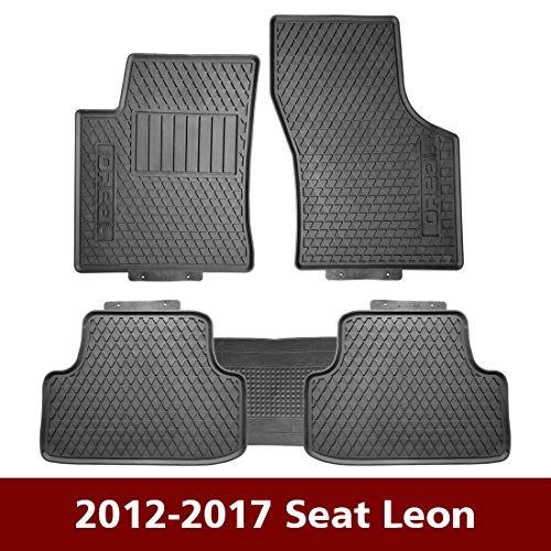 OREALTECH Alfombrillas Impermeable de Carga para Todo Clima para Coche Conductor Izquierdo Látex, Negra 5 Piezas para Leon 2012-2017