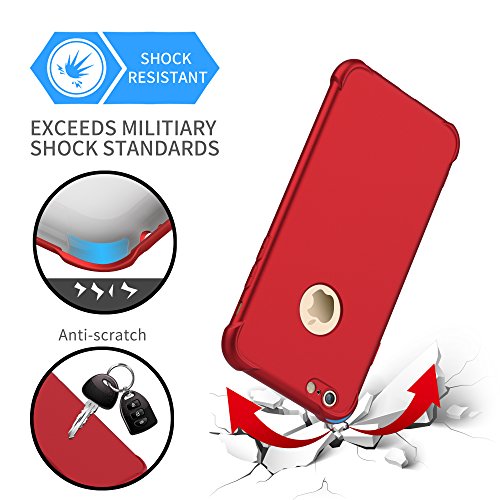 ORETECH Funda iPhone 6/6s, con [ 2X Protector de Pantalla de Vidrio Templado 360 Carcasa iPhone 6/6s Case Cover Silicona Ligera Delgado PC TPU Bumper Rubber Caso para iPhone 6 / 6s 4.7'' Rojo