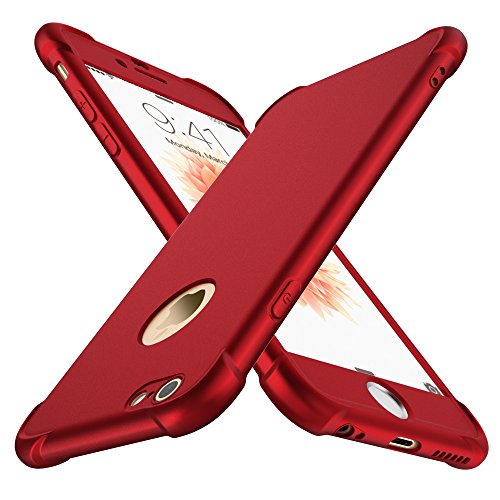 ORETECH Funda iPhone 6/6s, con [ 2X Protector de Pantalla de Vidrio Templado 360 Carcasa iPhone 6/6s Case Cover Silicona Ligera Delgado PC TPU Bumper Rubber Caso para iPhone 6 / 6s 4.7'' Rojo