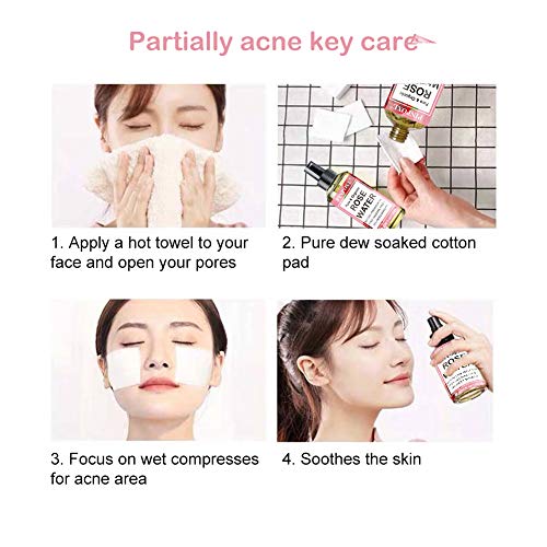 Organic Agua Floral de Rosa, Agua de Rosa Pura Tónico Facial, Tónico Facial Natural Concentrado de Agua de Rosas para Calmar el Enrojecimiento, Reafirmar y Equilibrar la Piel Grasa