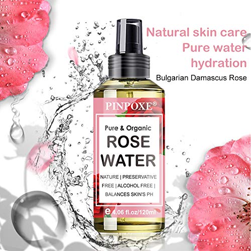 Organic Agua Floral de Rosa, Agua de Rosa Pura Tónico Facial, Tónico Facial Natural Concentrado de Agua de Rosas para Calmar el Enrojecimiento, Reafirmar y Equilibrar la Piel Grasa