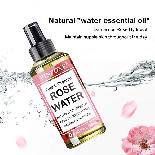 Organic Agua Floral de Rosa, Agua de Rosa Pura Tónico Facial, Tónico Facial Natural Concentrado de Agua de Rosas para Calmar el Enrojecimiento, Reafirmar y Equilibrar la Piel Grasa