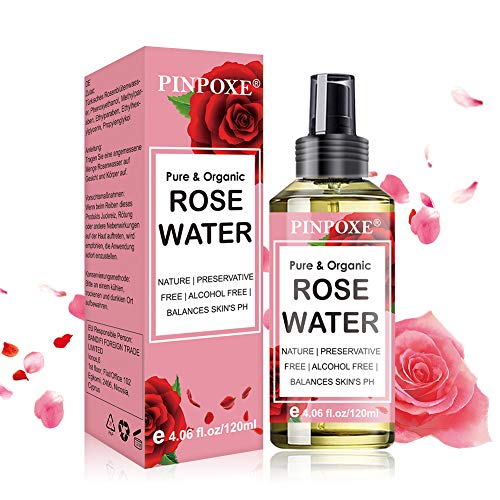 Organic Agua Floral de Rosa, Agua de Rosa Pura Tónico Facial, Tónico Facial Natural Concentrado de Agua de Rosas para Calmar el Enrojecimiento, Reafirmar y Equilibrar la Piel Grasa